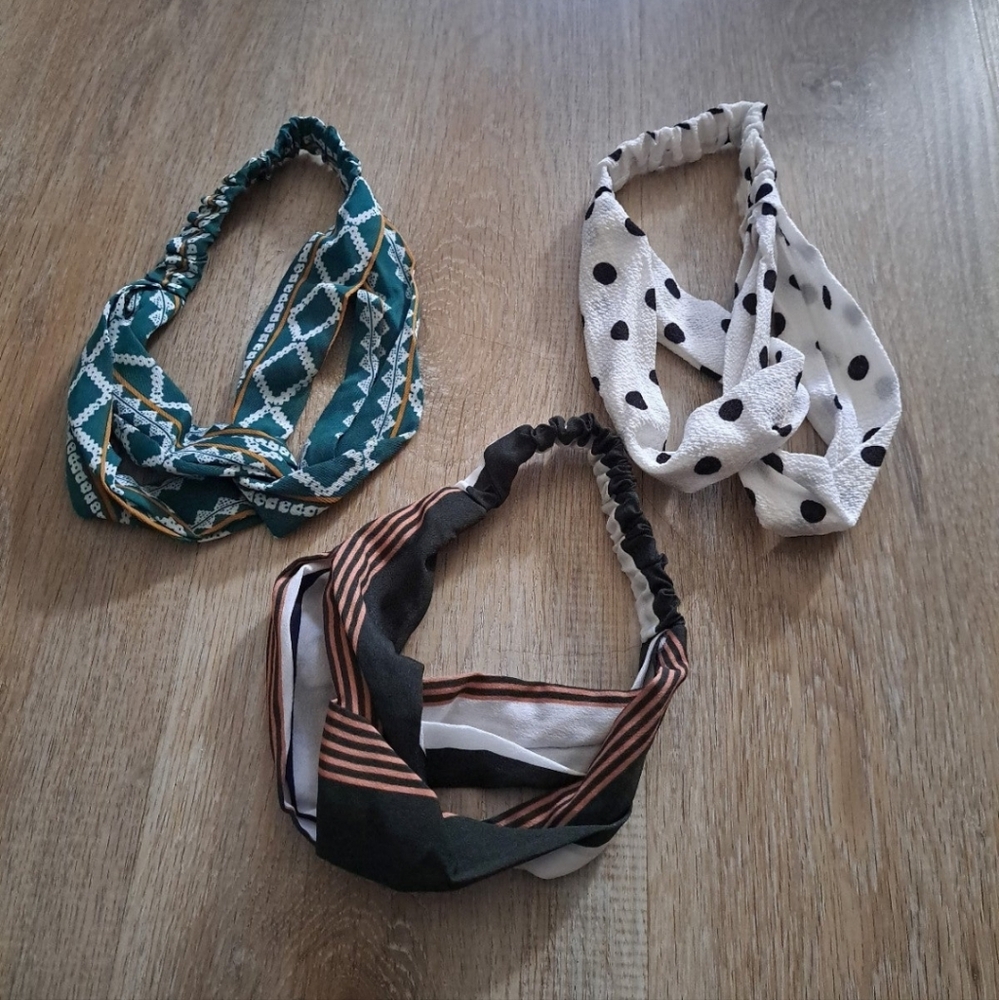 Lot of 3 Fabric Headbands Elastic Back NWOT